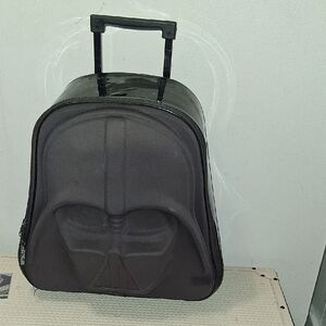 Darth Vadar Star Wars Black Rolling Kids 3D Suitcase With Red Light Up Wheels